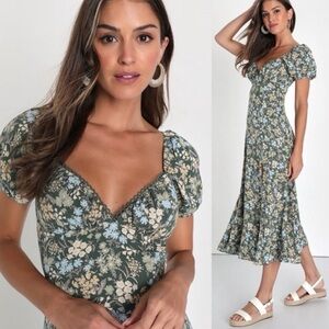 Lulus Meadow Muse Floral Tie-Back Puff Sleeve Dress